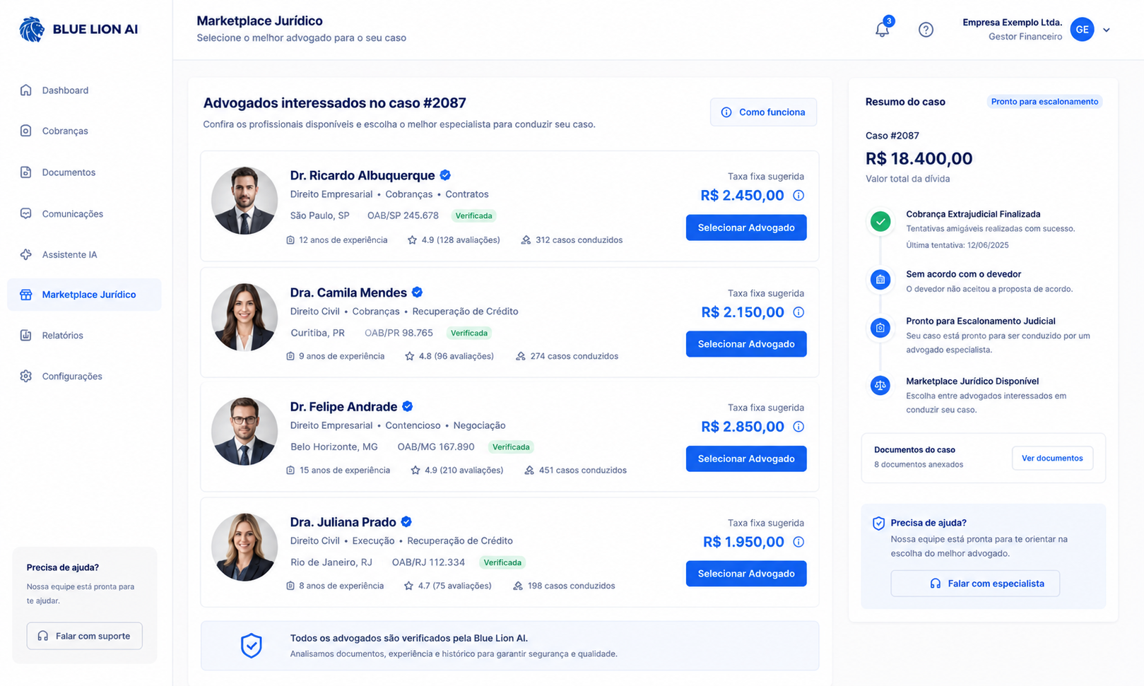 Marketplace jurídico com advogados verificados